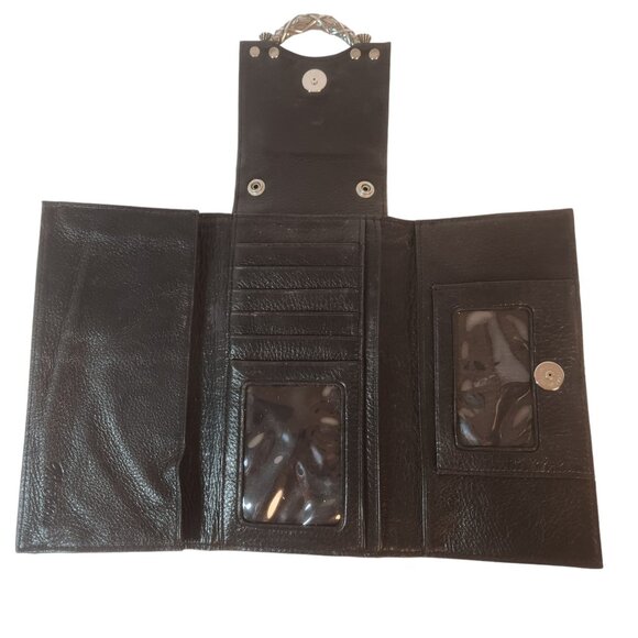 Brighton Vintage Black Leather Reptile Embossed Clutch Wallet Silver Hardware - Picture 11 of 14